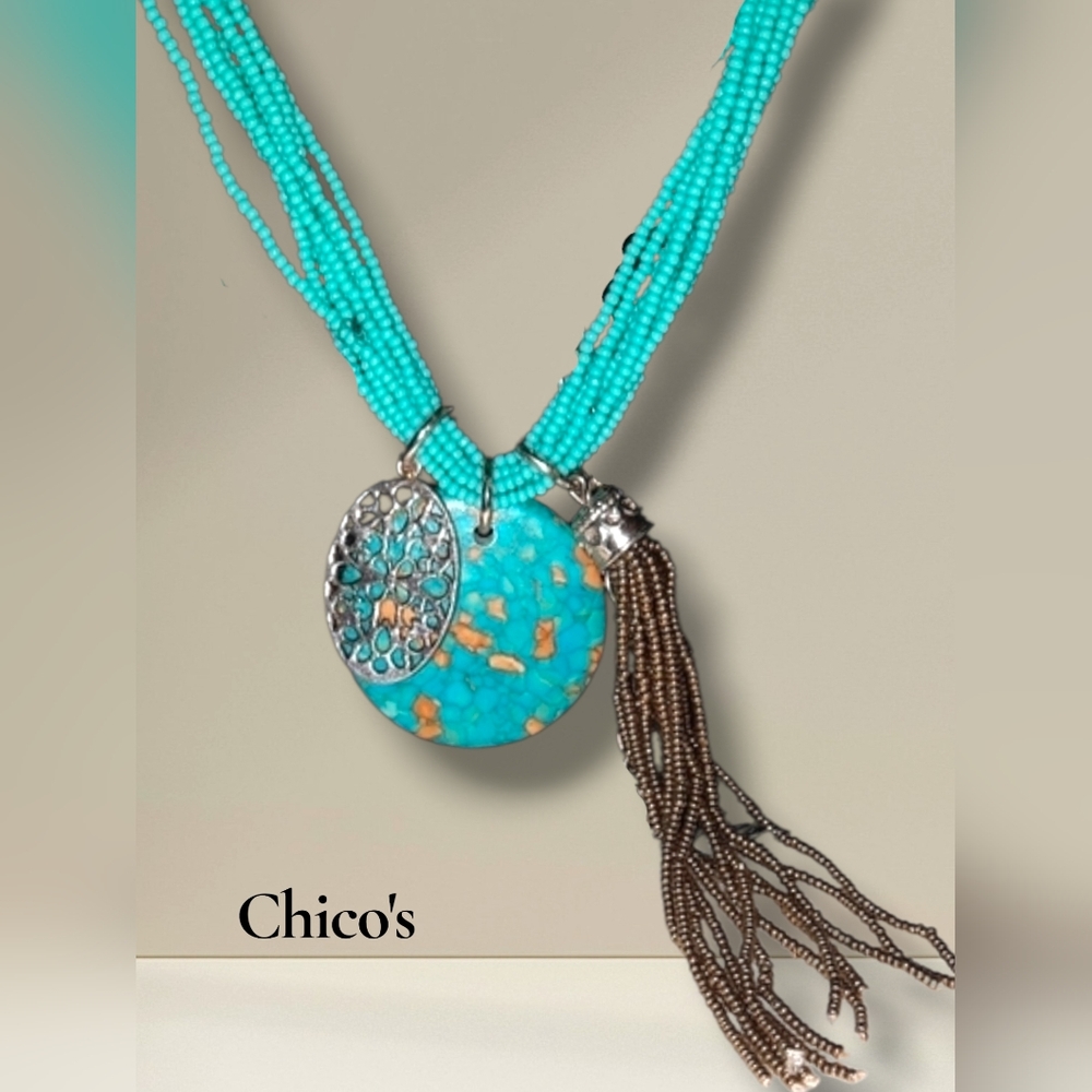 Chico's Chunky pendant multistrand bead gemstone Designer necklace